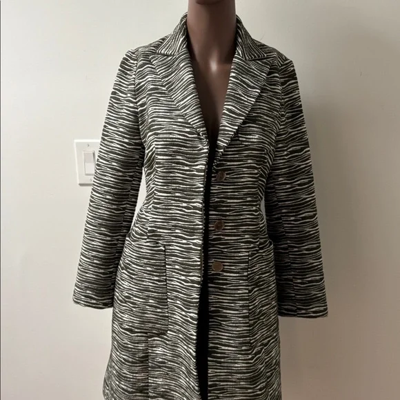 Judith and Charles long zebra striped coat jacket green white collar size 4 - Picture 10 of 15
